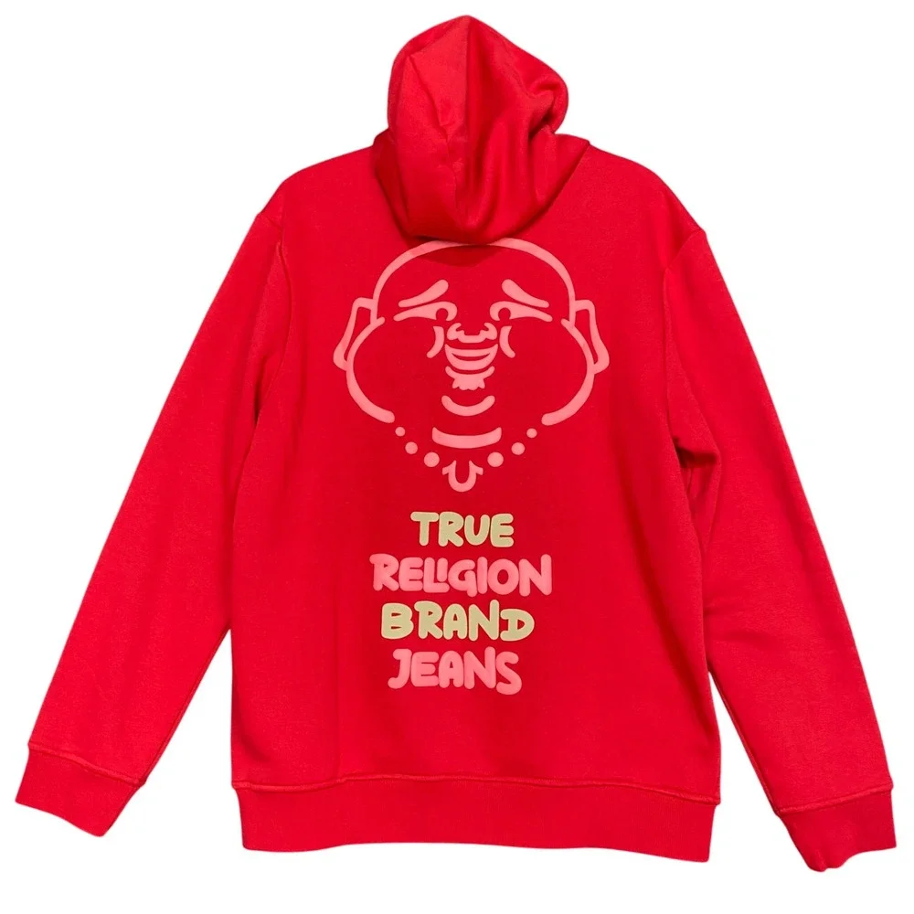 True Religion Brand‎ Jeans Mens L Floating Buddha Red Pullover Hoodie NWT